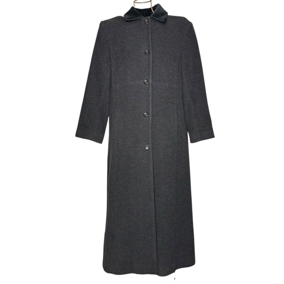 London Fog 100% Wool Charcoal Gray Trench Coat - Velvet Collar - Women’s Size 12 - Picture 1 of 14